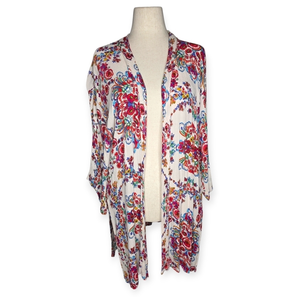 Anthro Patrons of Peace Floral Kimono Cardigan Boho Rayon Medium M